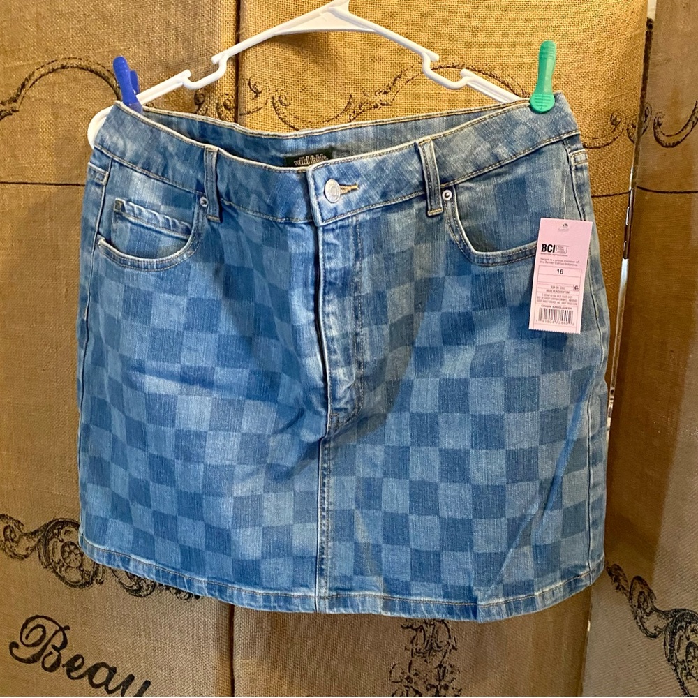 Checkered denim skirt
